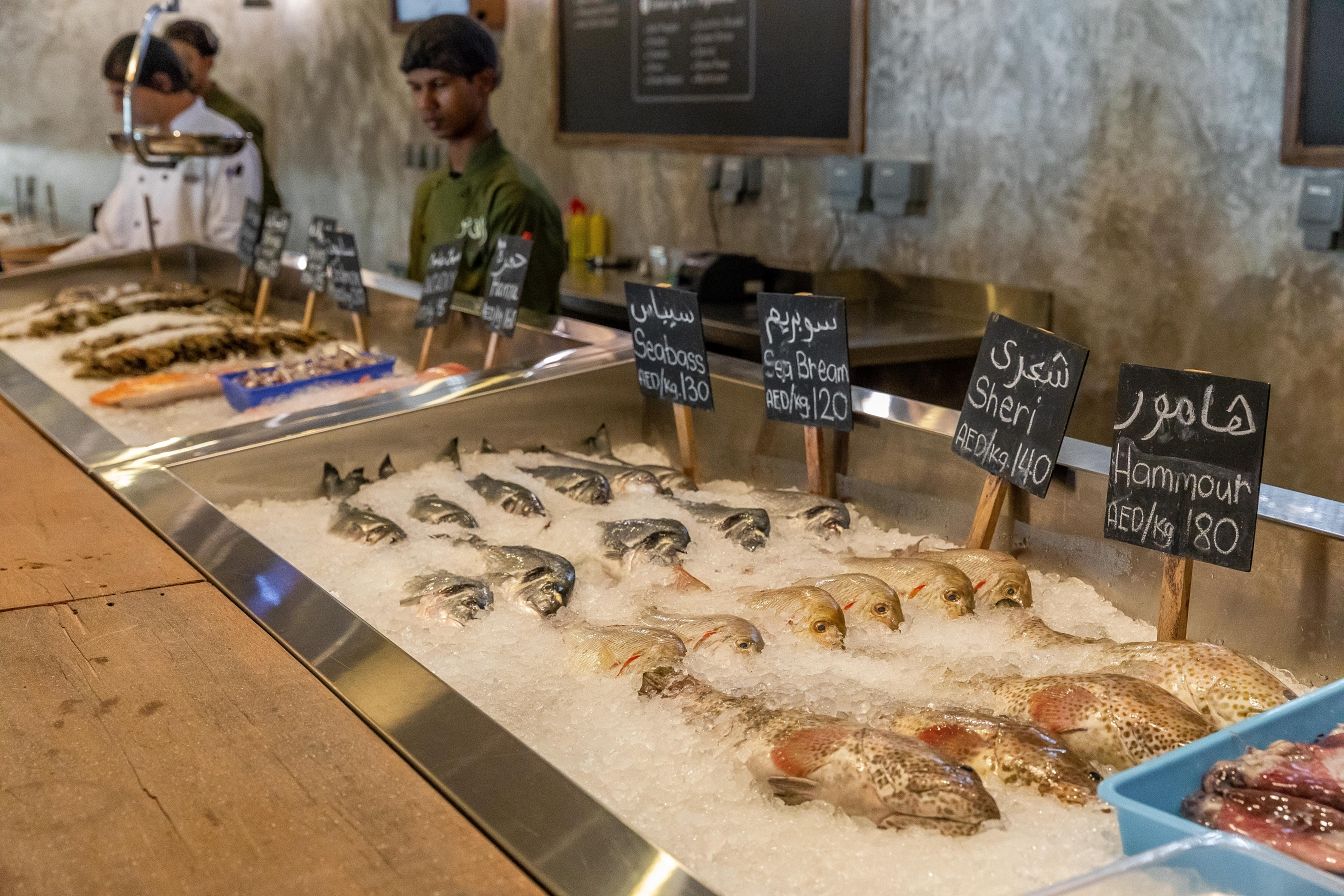 Fresh fish on ice at the Al Barsha seafood counter