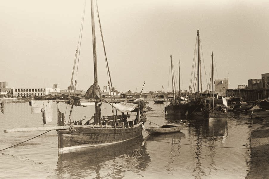 Dhows moored on Dubai Creek in 1948